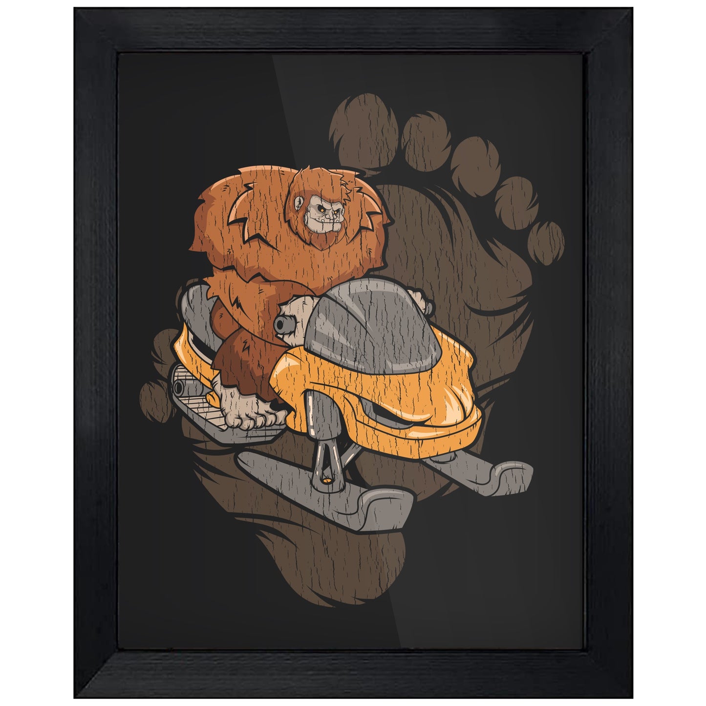 Bigfoot Snowmobiling Art - Sasquatch Riding Snowmobile 8"x10" Wall Art Print