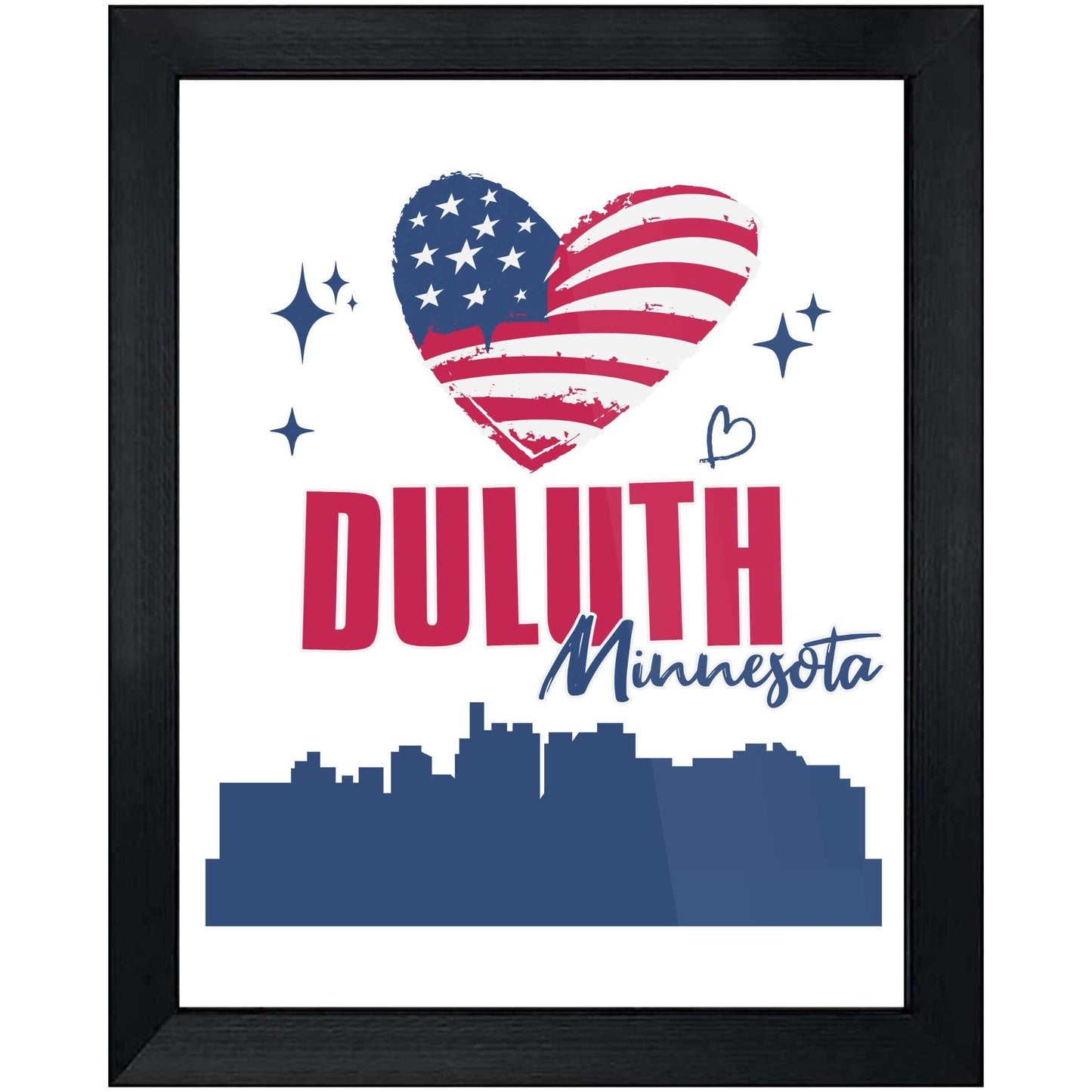 Duluth Minnesota Skyline American Flag Heart 4th of July 8"x10" Wall Art Print