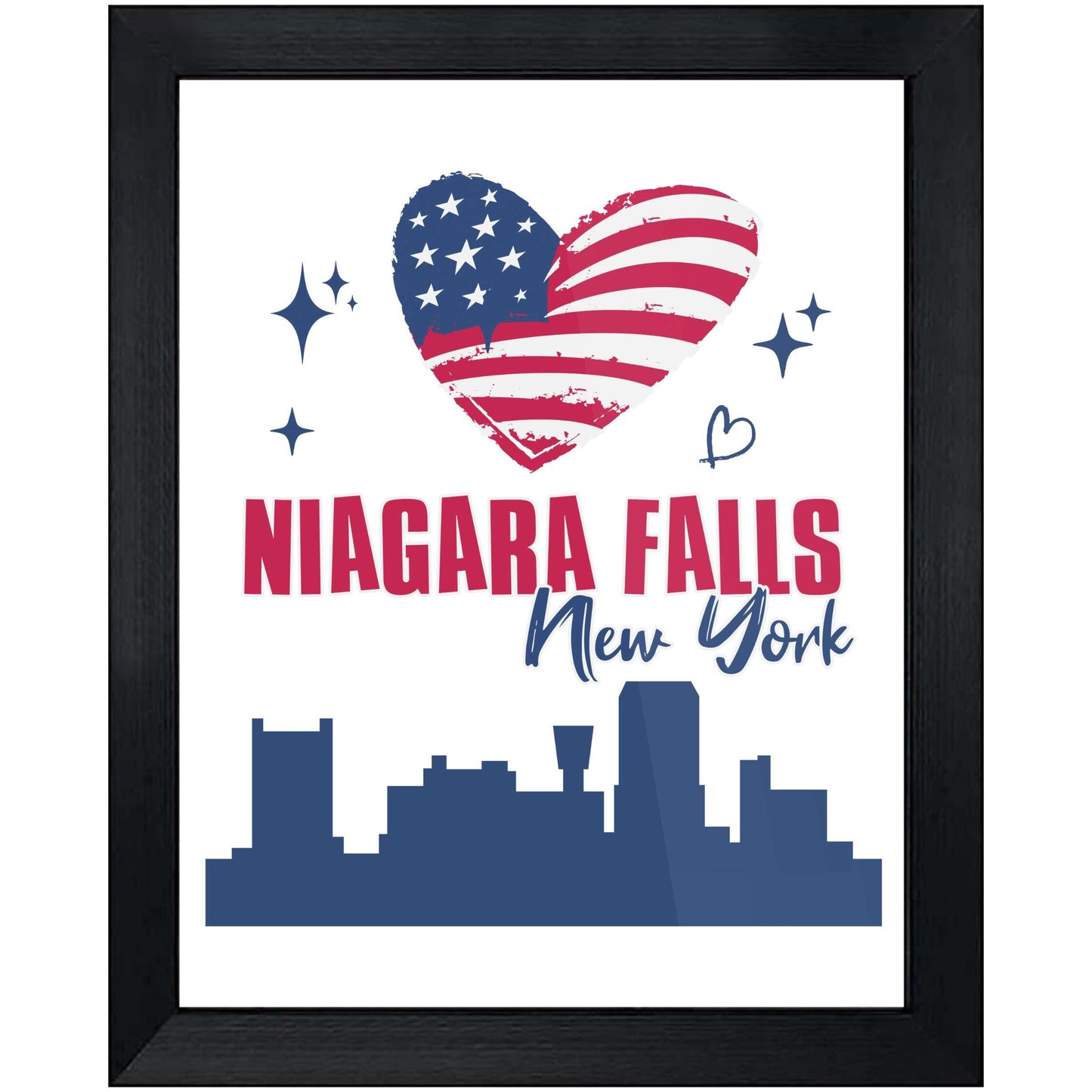 Niagara Falls New York Skyline American Flag Heart 4th of July 8"x10" Wall Art Print