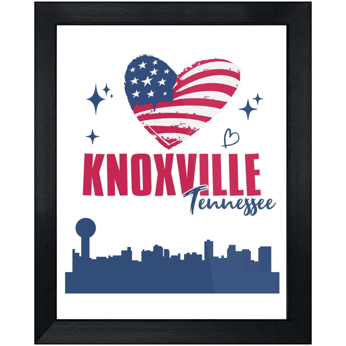 Knoxville Tennessee Skyline American Flag Heart 4th of July 8"x10" Wall Art Print