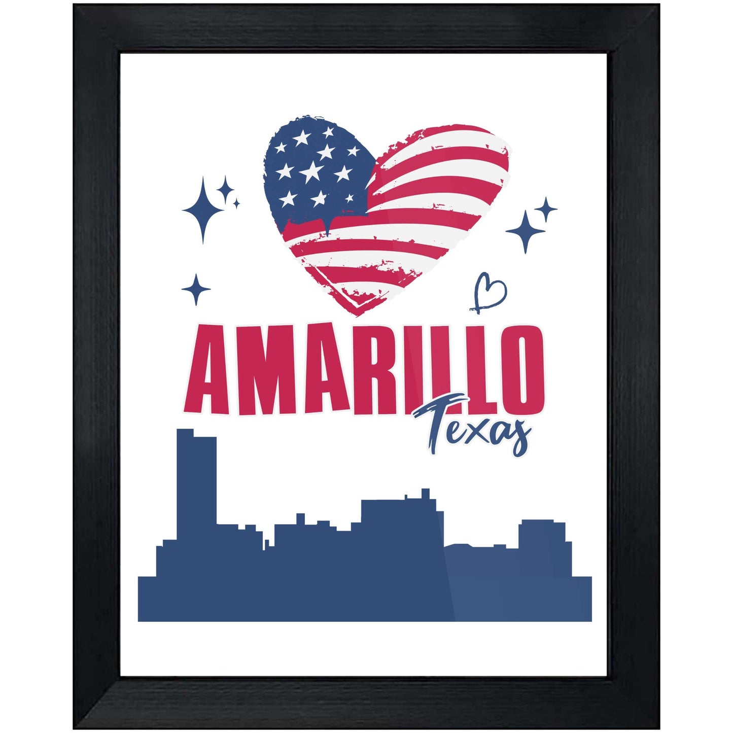 Amarillo Texas Skyline American Flag Heart 4th of July 8"x10" Wall Art Print