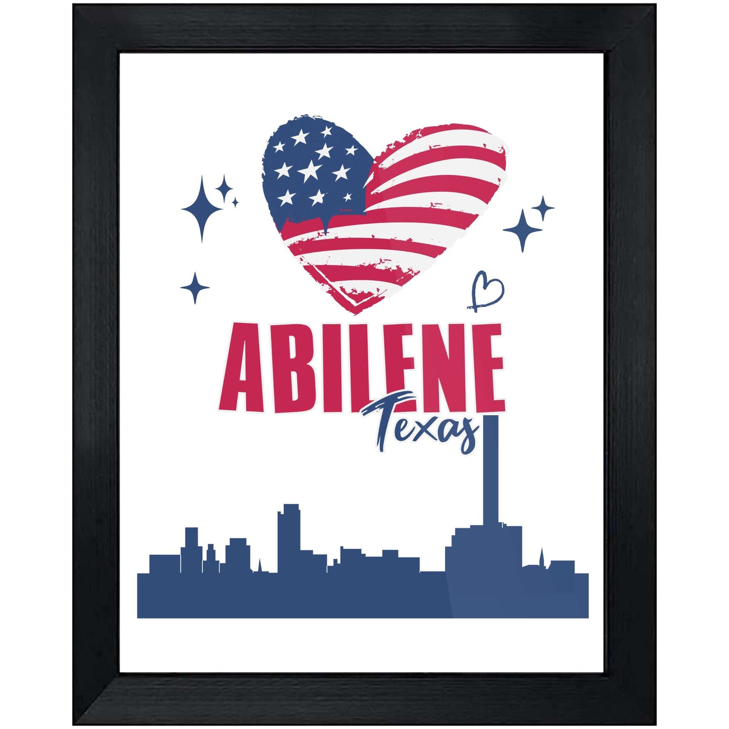 Abilene Texas Skyline American Flag Heart 4th of July 8"x10" Wall Art Print