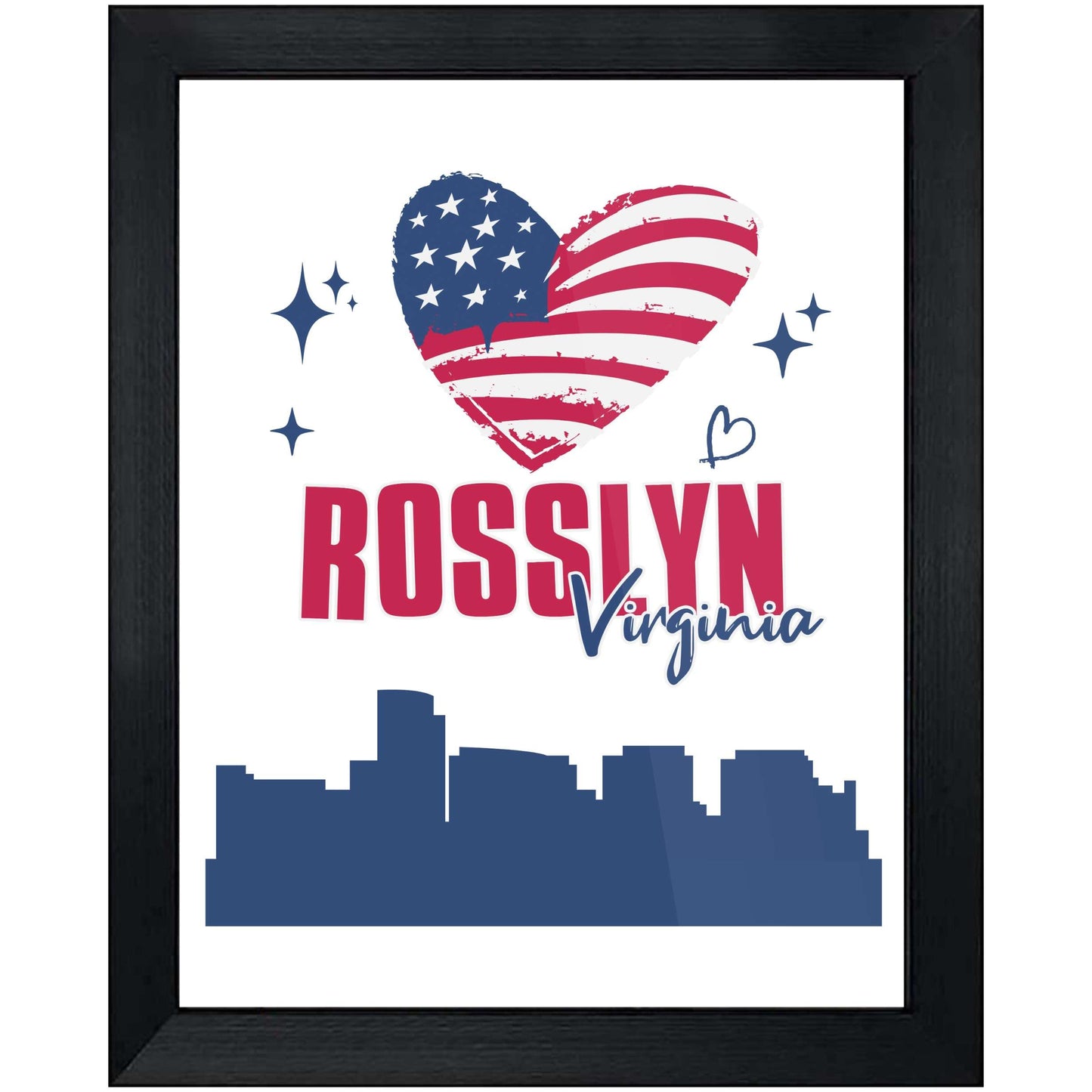 Rosslyn Virginia Skyline American Flag Heart 4th of July 8"x10" Wall Art Print