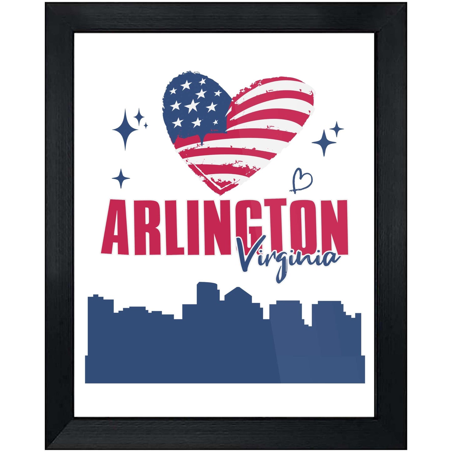 Arlington Virginia Skyline American Flag Heart 4th of July 8"x10" Wall Art Print