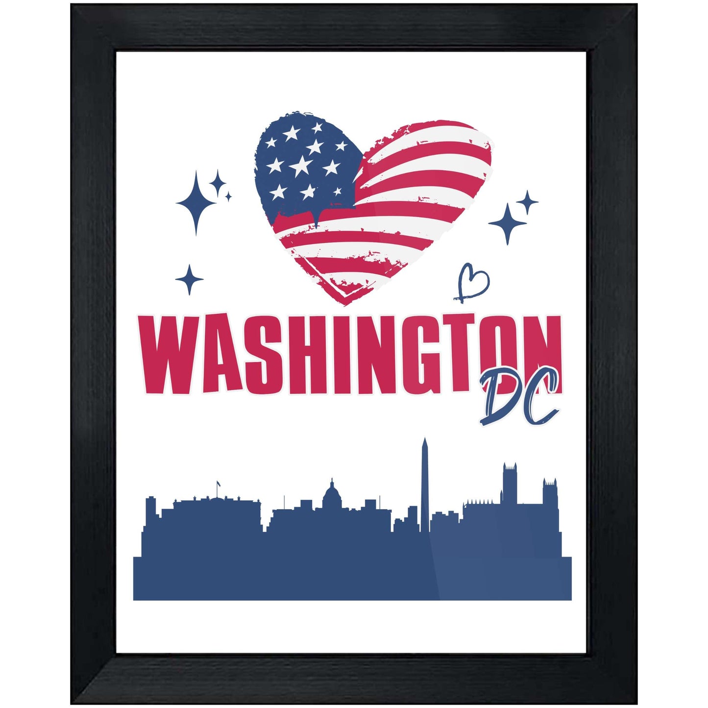Washington DC Skyline American Flag Heart 4th of July 8"x10" Wall Art Print