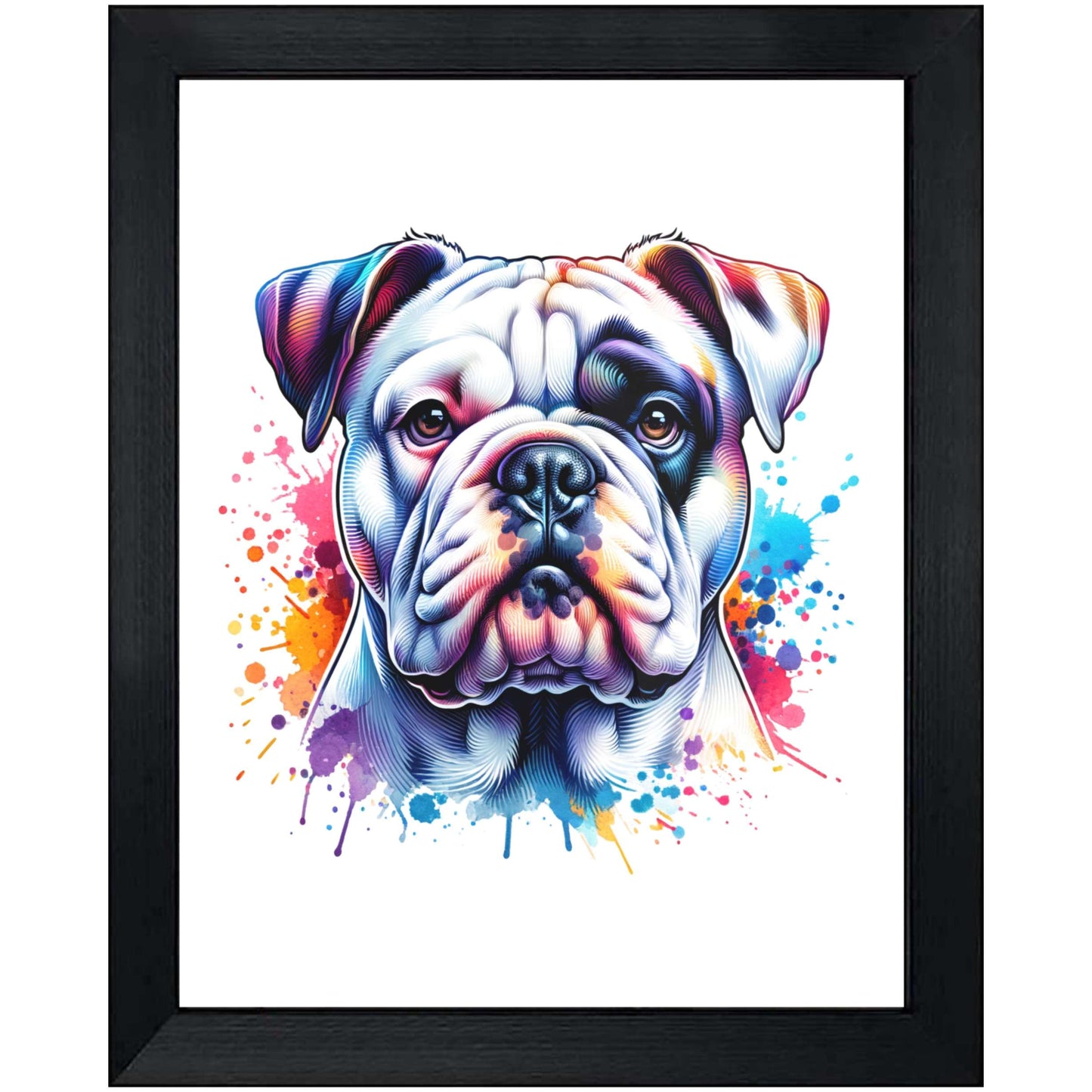 American Bulldog Rainbow Watercolor Portrait Dog Lover 8"x10" Wall Art Print - Bulldog Gift