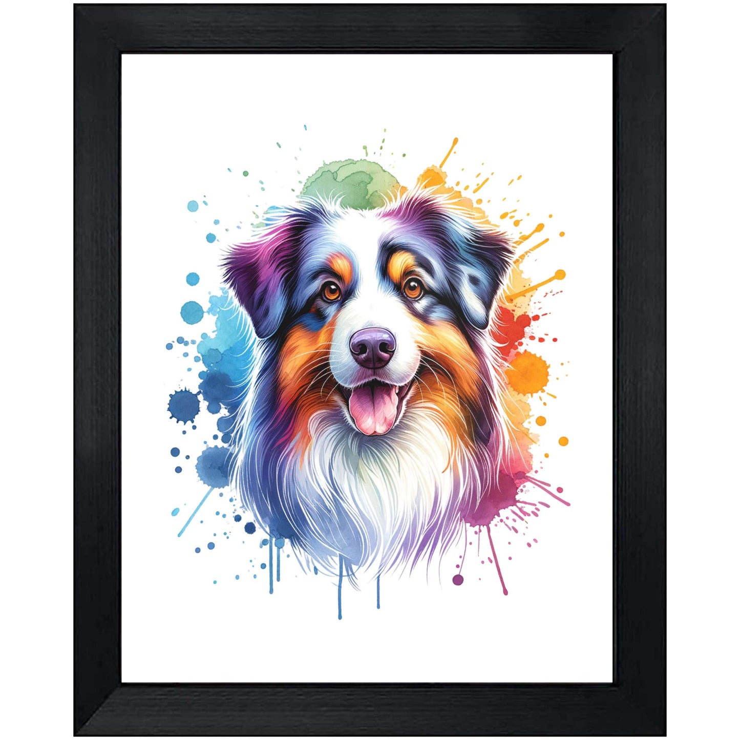 Australian Shepherd Rainbow Watercolor Portrait Dog Lover 8"x10" Wall Art Print - Australian Shepherd Gift