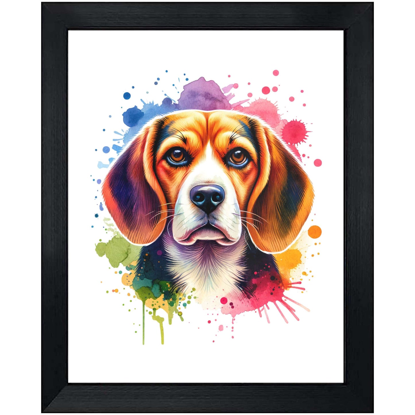 Beagle Rainbow Watercolor Portrait Dog Lover 8"x10" Wall Art Print - Beagle Gift