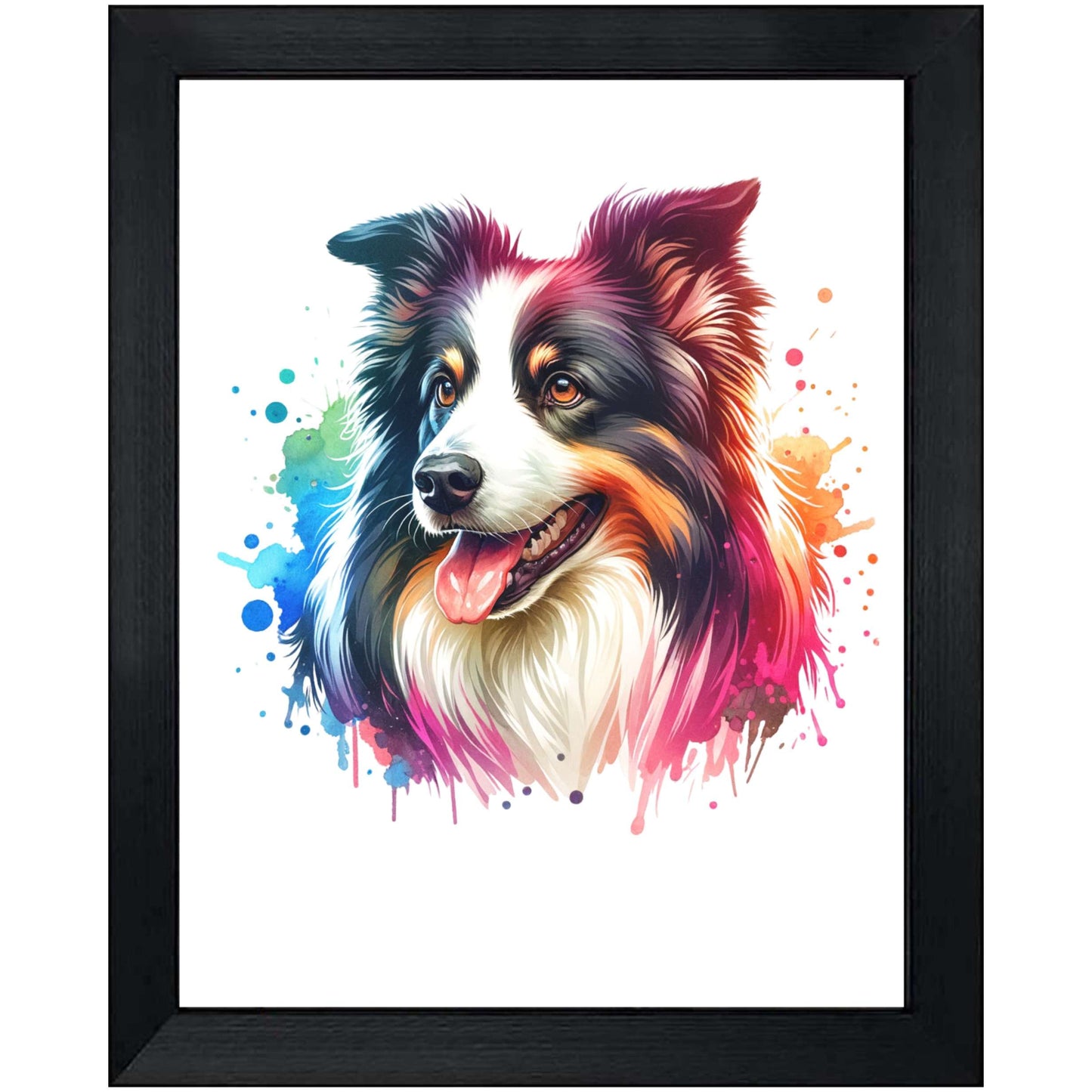 Border Collie Rainbow Watercolor Portrait Dog Lover 8"x10" Wall Art Print - Border Collie Gift