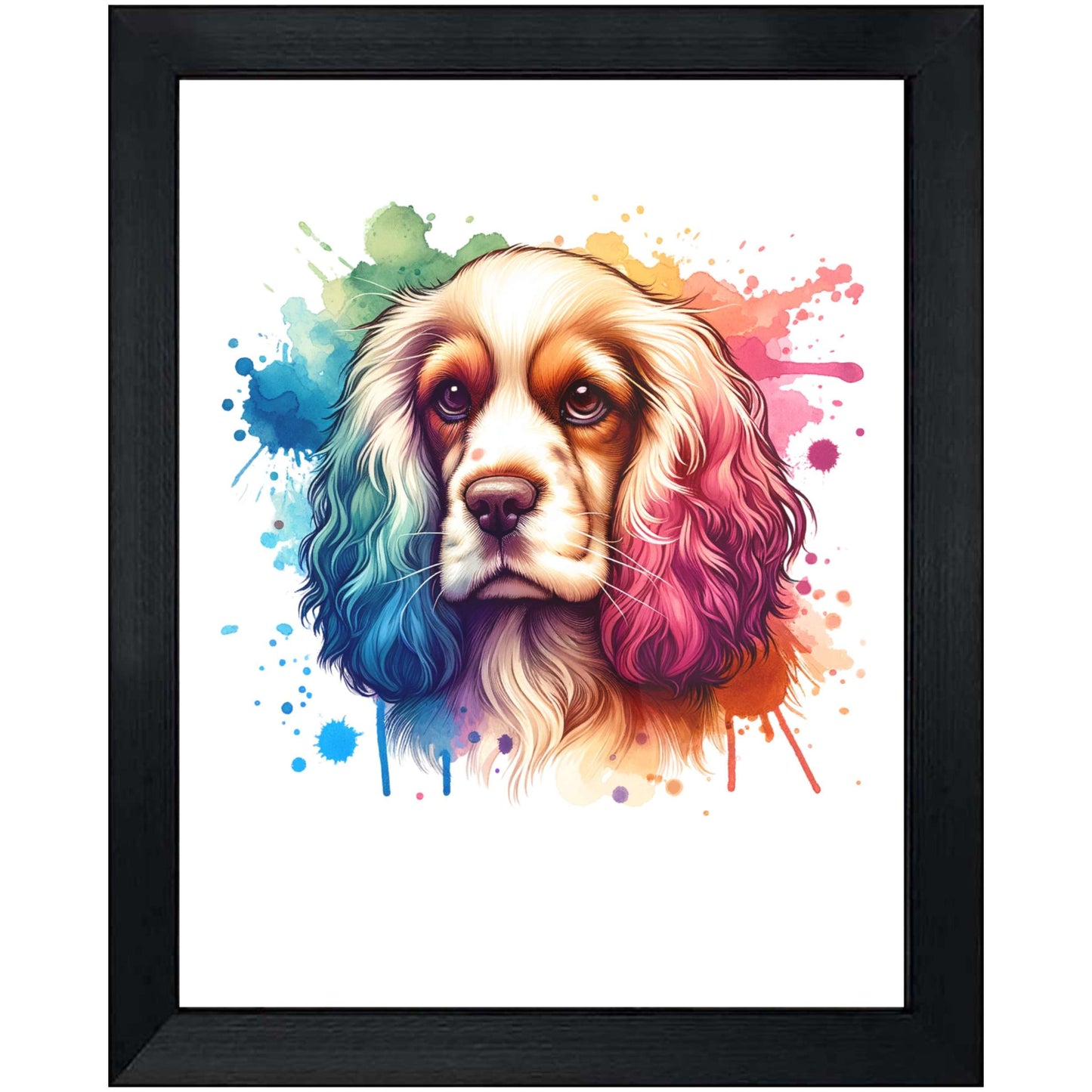 Cocker Spaniel Rainbow Watercolor Portrait Dog Lover 8"x10" Wall Art Print - Cocker Spaniel Gift