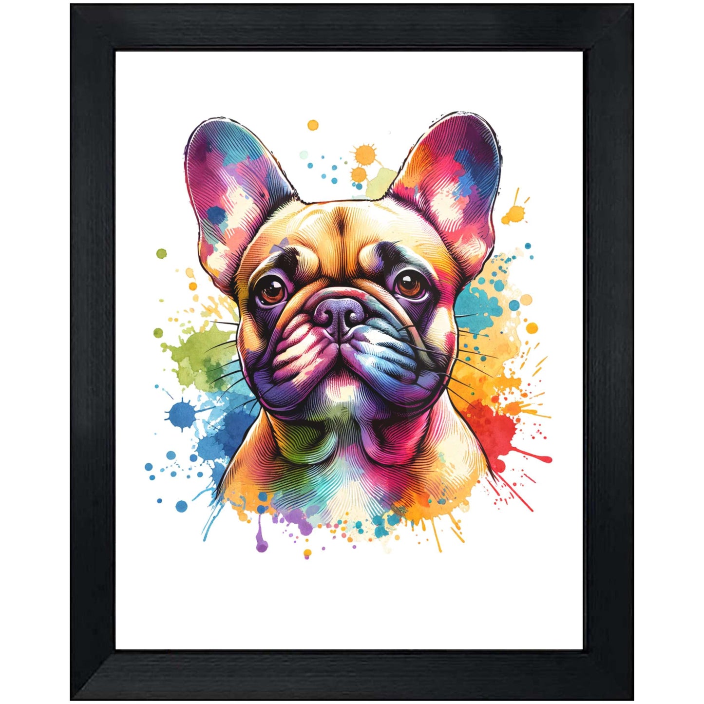 French Bulldog Rainbow Watercolor Portrait Dog Lover 8"x10" Wall Art Print - French Bulldog Gift