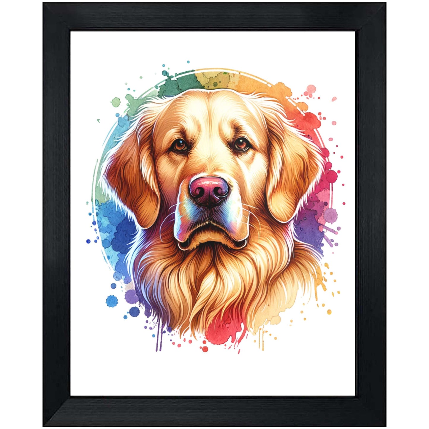 Golden Retriever Rainbow Watercolor Portrait Dog Lover 8"x10" Wall Art Print - Golden Retriever Gift