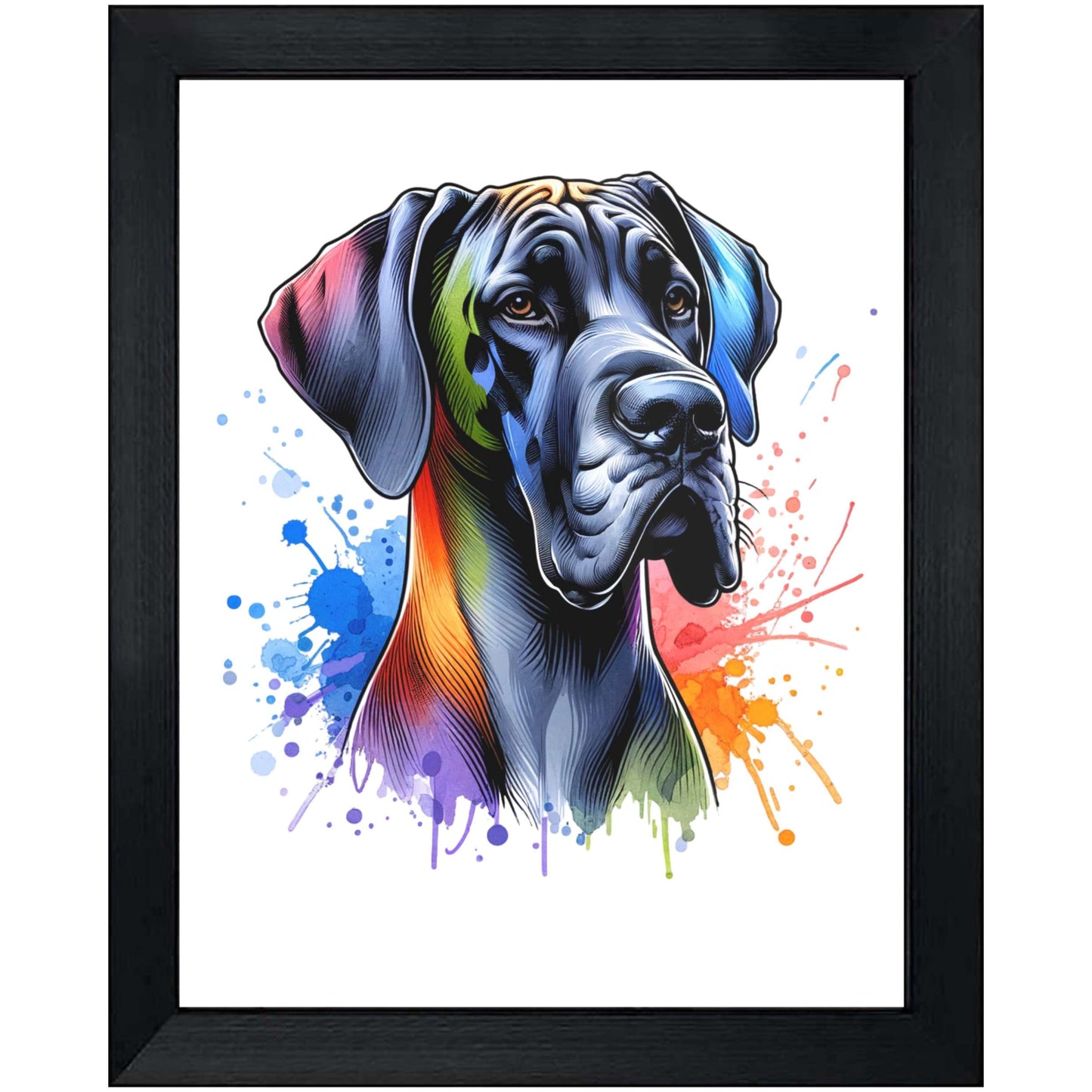 Great Dane Rainbow Watercolor Portrait Dog Lover 8"x10" Wall Art Print - Great Dane Gift