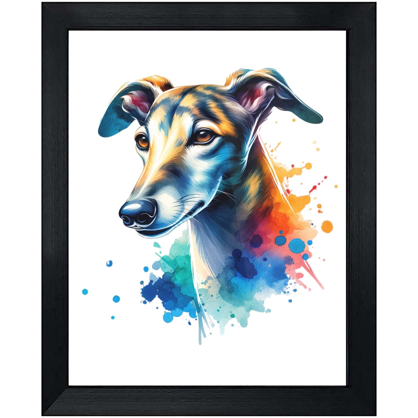 Greyhound Rainbow Watercolor Portrait Dog Lover 8"x10" Wall Art Print - Greyhound Gift