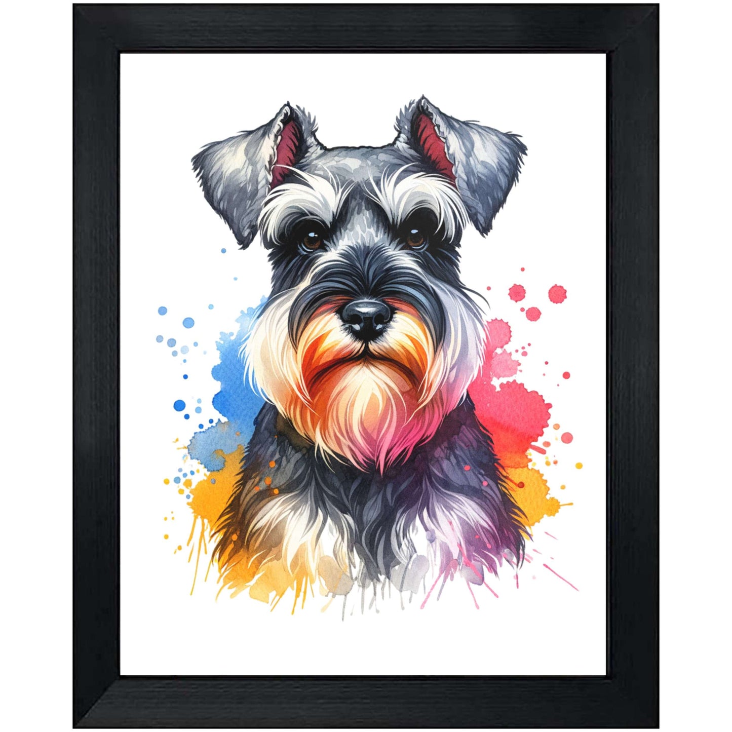 Miniature Schnauzer Rainbow Watercolor Portrait Dog Lover 8"x10" Wall Art Print - Miniature Schnauzer Gift