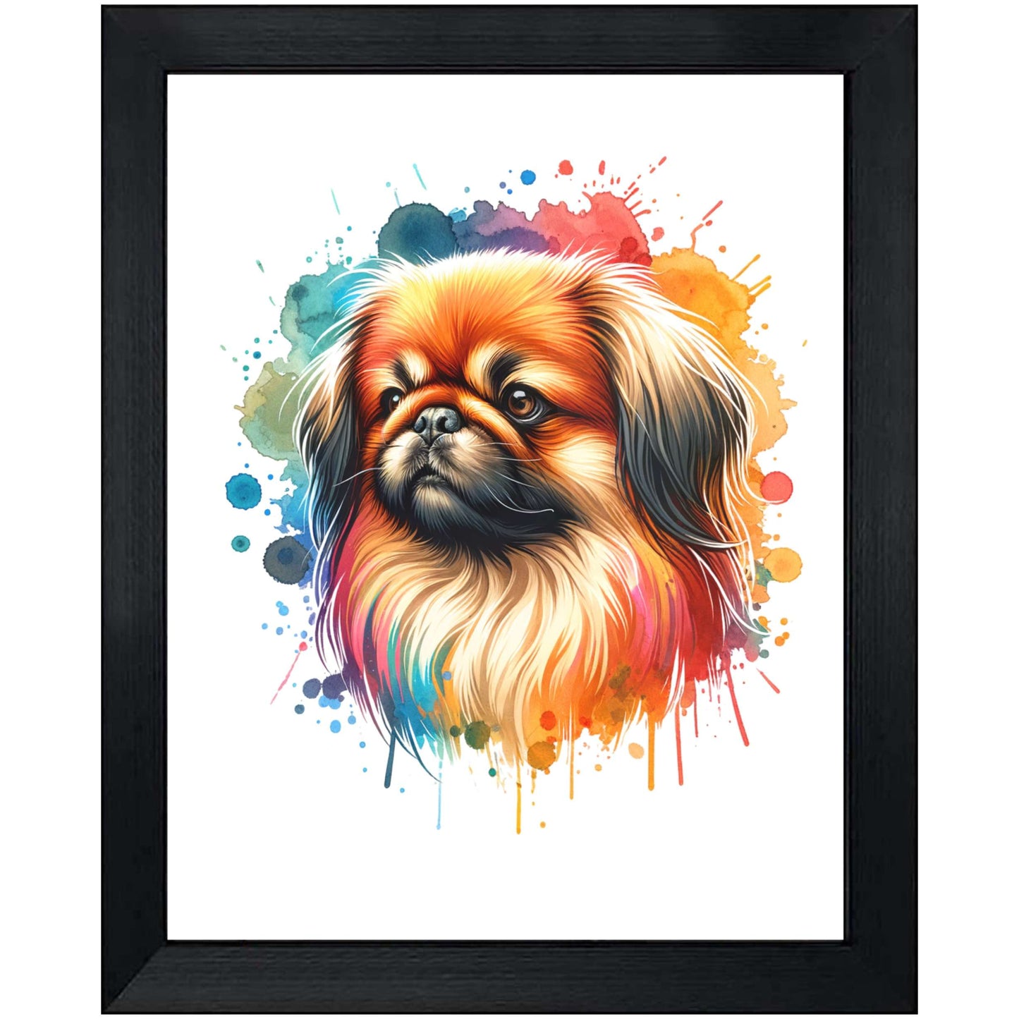 Pekingese Rainbow Watercolor Portrait Dog Lover 8"x10" Wall Art Print - Pekingese Gift