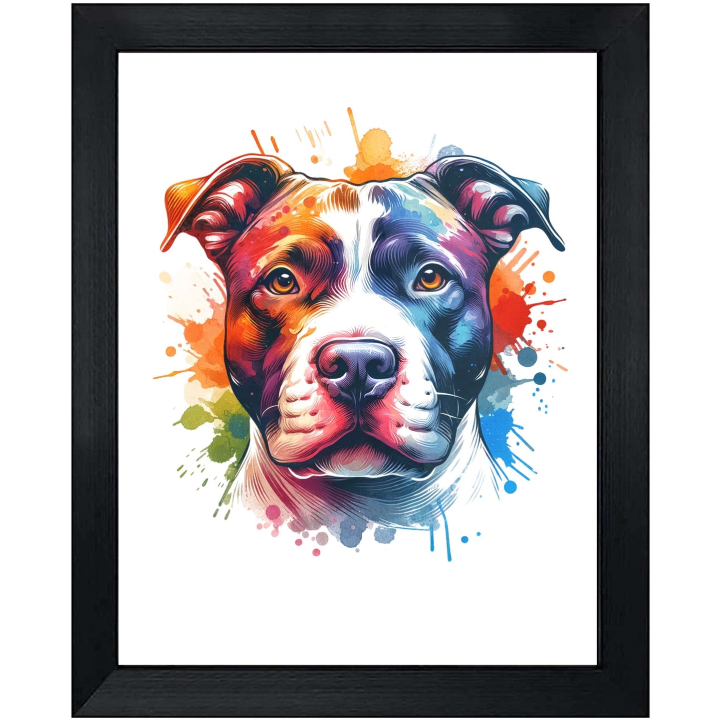 Pit Bull Rainbow Watercolor Portrait Dog Lover 8"x10" Wall Art Print - Pit Bull Terrier Gift