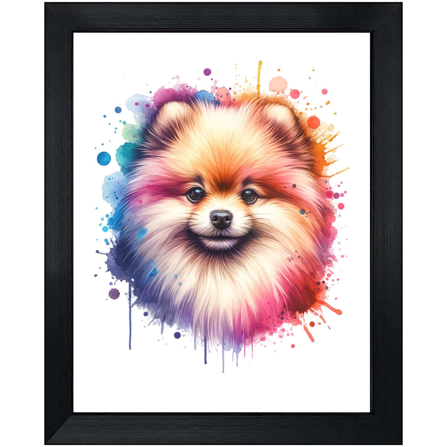 Pomeranian Rainbow Watercolor Portrait Dog Lover 8"x10" Wall Art Print - Pomeranian Gift