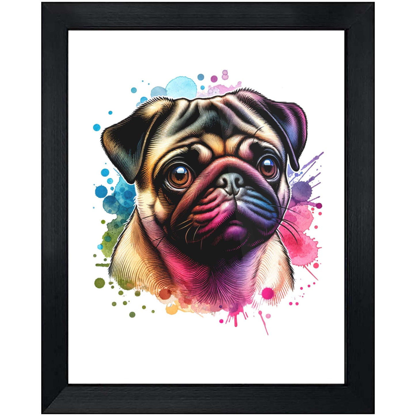 Pug Rainbow Watercolor Portrait Dog Lover 8"x10" Wall Art Print - Pug Gift