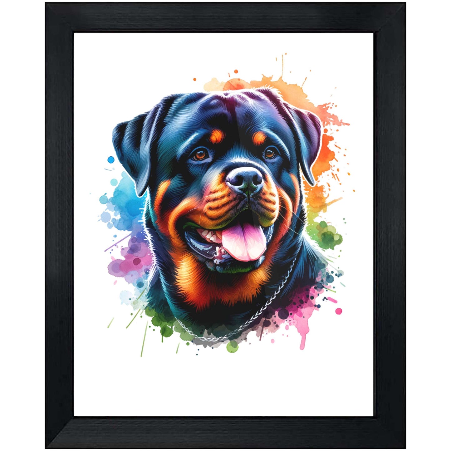Rottweiler Rainbow Watercolor Portrait Dog Lover 8"x10" Wall Art Print - Rottweiler Gift