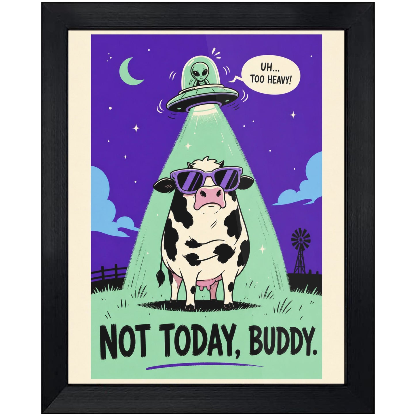 Funny Alien Abduction Attempt Fat Cow UFO 8"x10" Wall Art Print