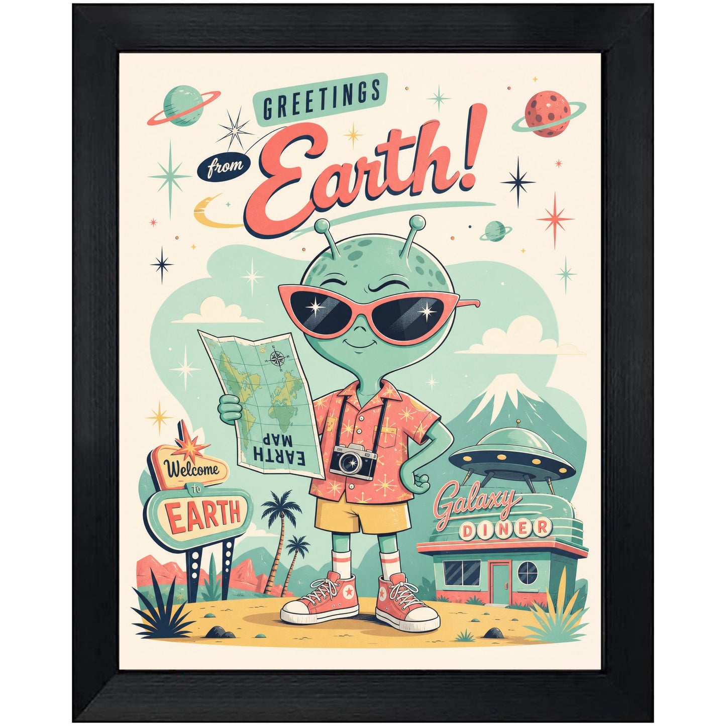 Greetings From Earth Funny Alien Tourist 8"x10" Wall Art Print