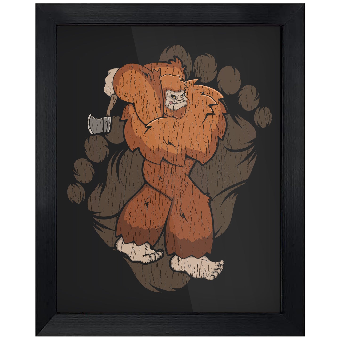 Bigfoot Axe Throwing Art - Sasquatch Throwing Axe 8"x10" Wall Art Print