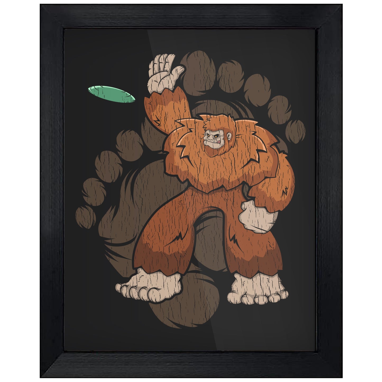 Bigfoot Disc Golf Art - Sasquatch Throwing Disc 8"x10" Wall Art Print