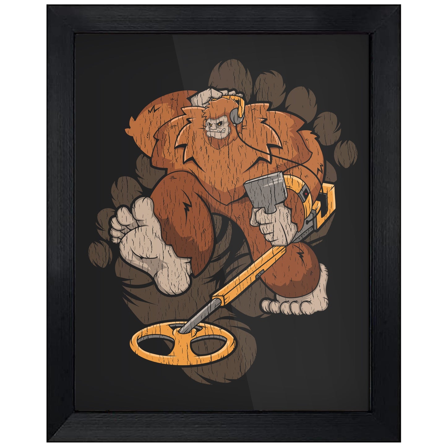 Bigfoot Metal Detector Art - Sasquatch Metal Detecting 8"x10" Wall Art Print