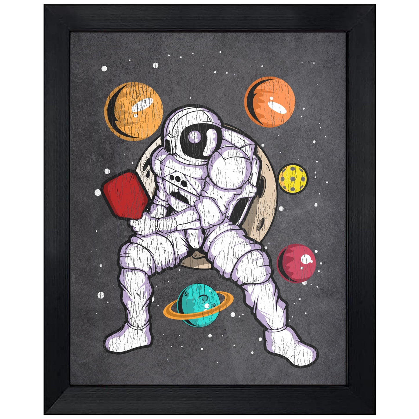 Pickleball Astronaut Outer Space Spaceman Distressed 8"x10" Wall Art Print
