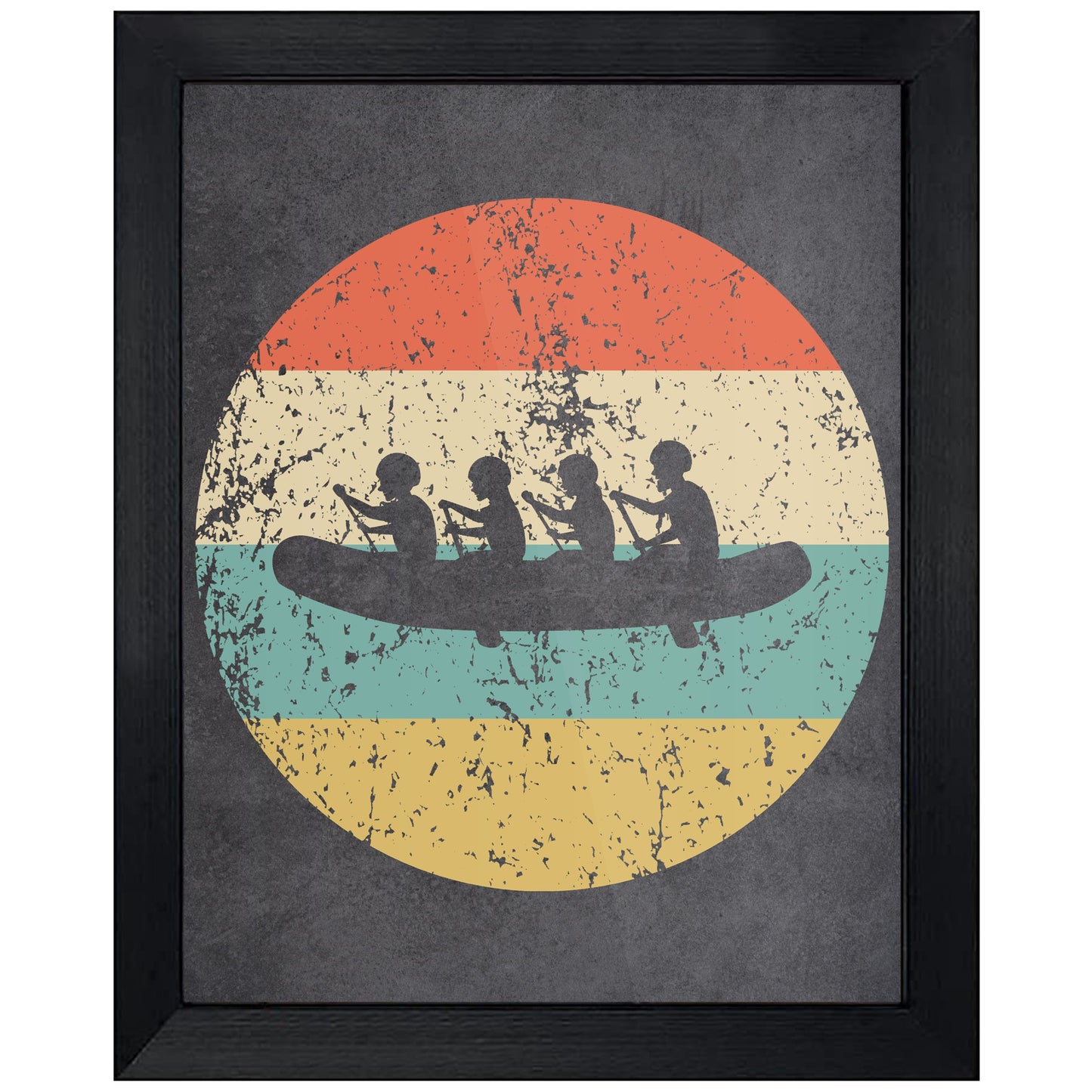 White Water Rafting Icon Retro 8"x10" Wall Art Print
