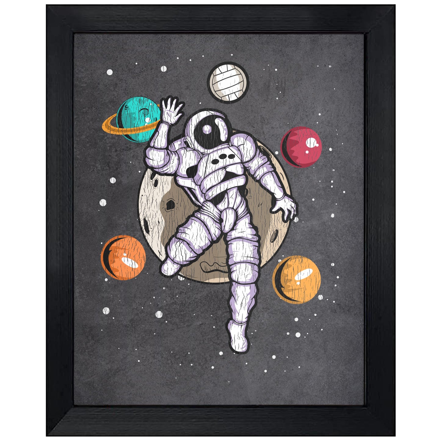 Volleyball Astronaut Outer Space Spaceman Distressed 8"x10" Wall Art Print
