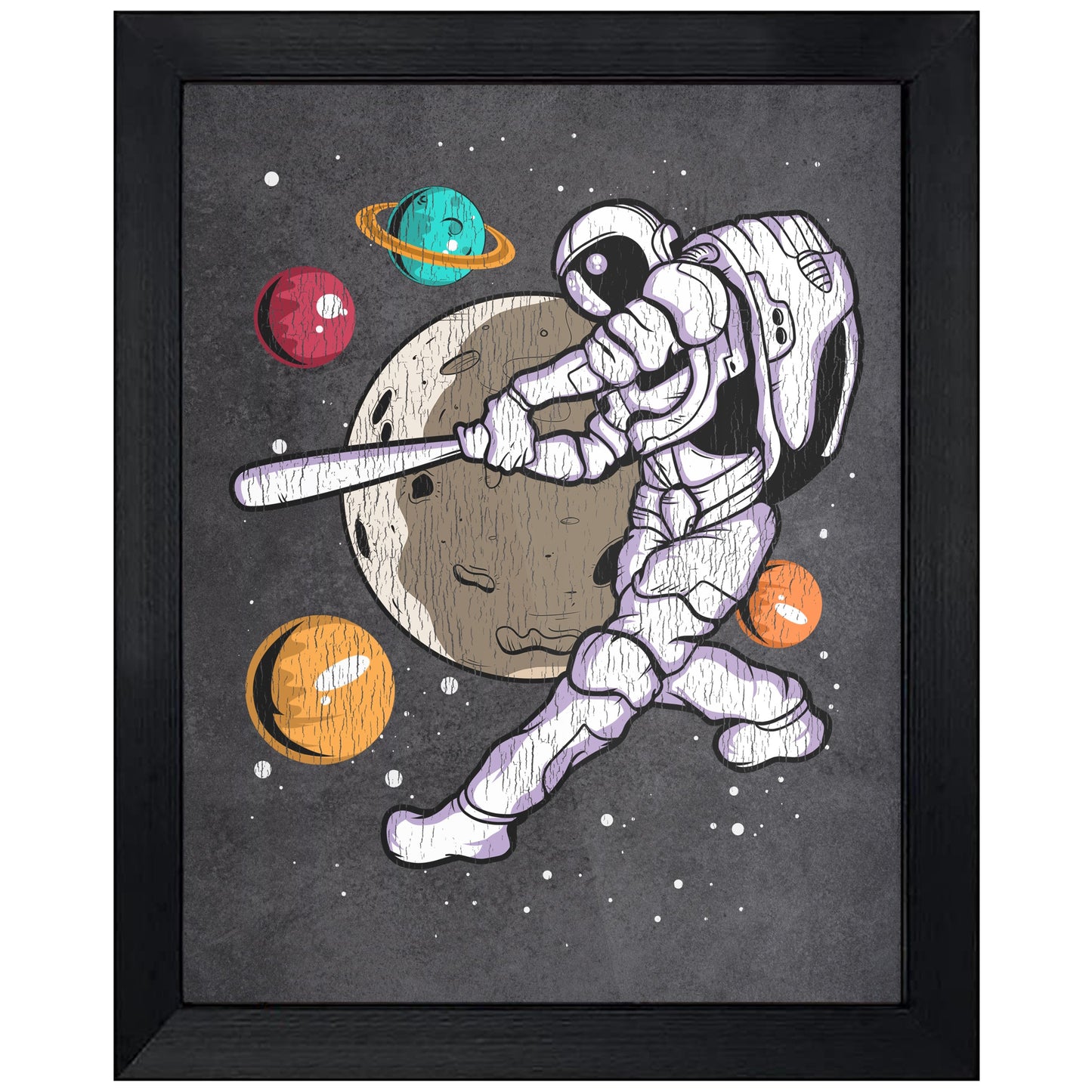 Baseball Batter Astronaut Outer Space Spaceman Distressed 8"x10" Wall Art Print