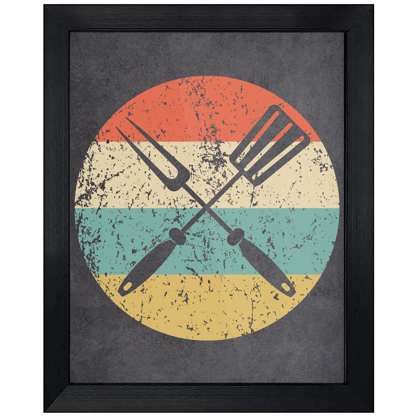 Spatula And Fork BBQ Cookout Icon Retro 8"x10" Wall Art Print