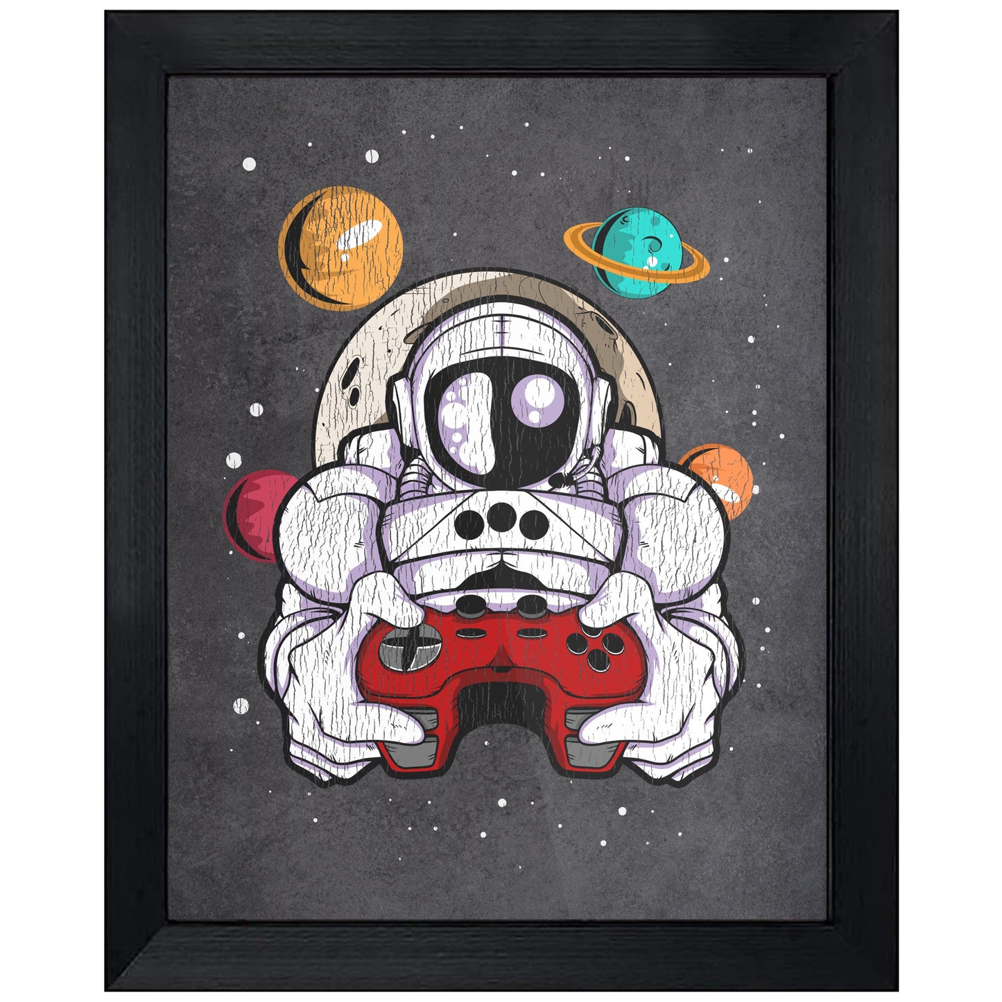 Gamer Astronaut Outer Space Spaceman Video Games Distressed 8"x10" Wall Art Print
