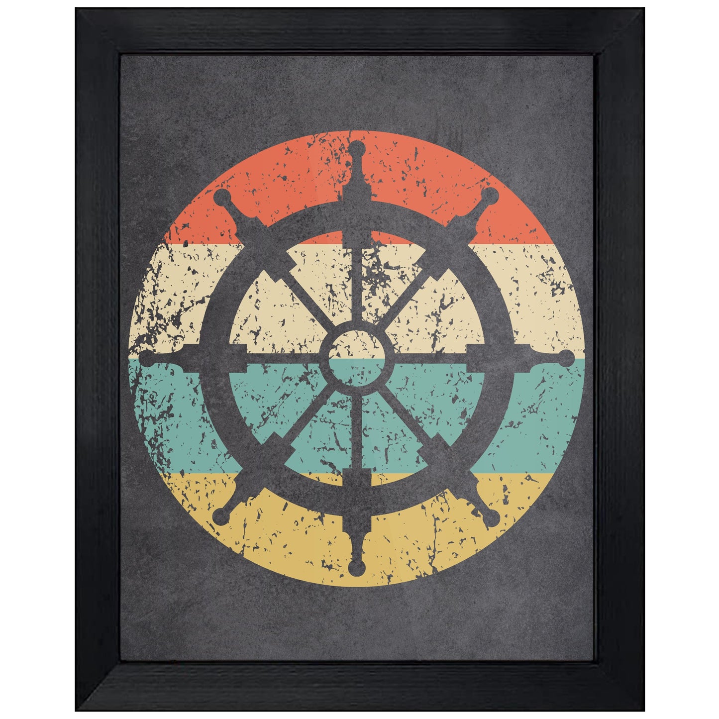 Sailboat Steering Wheel Nautical Icon Retro 8"x10" Wall Art Print