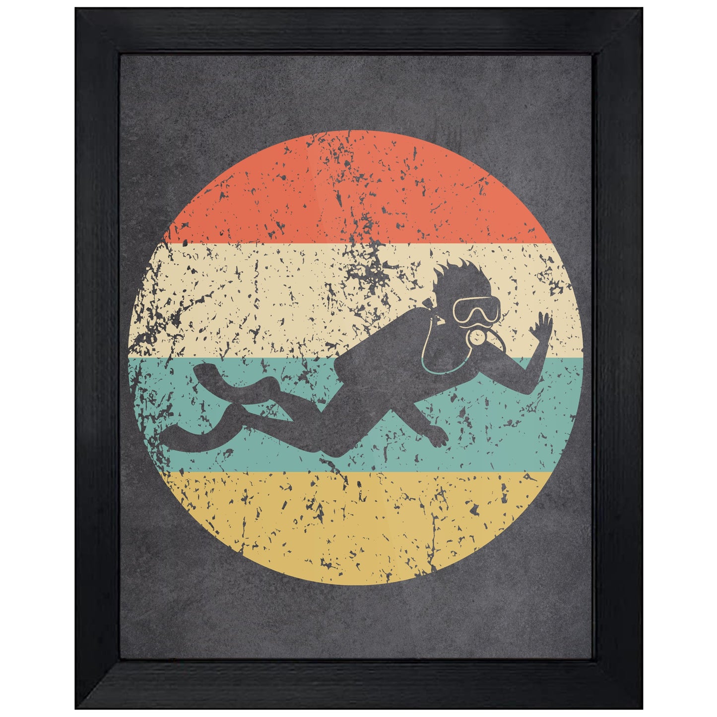 Scuba Diving Scuba Diver Icon Retro 8"x10" Wall Art Print