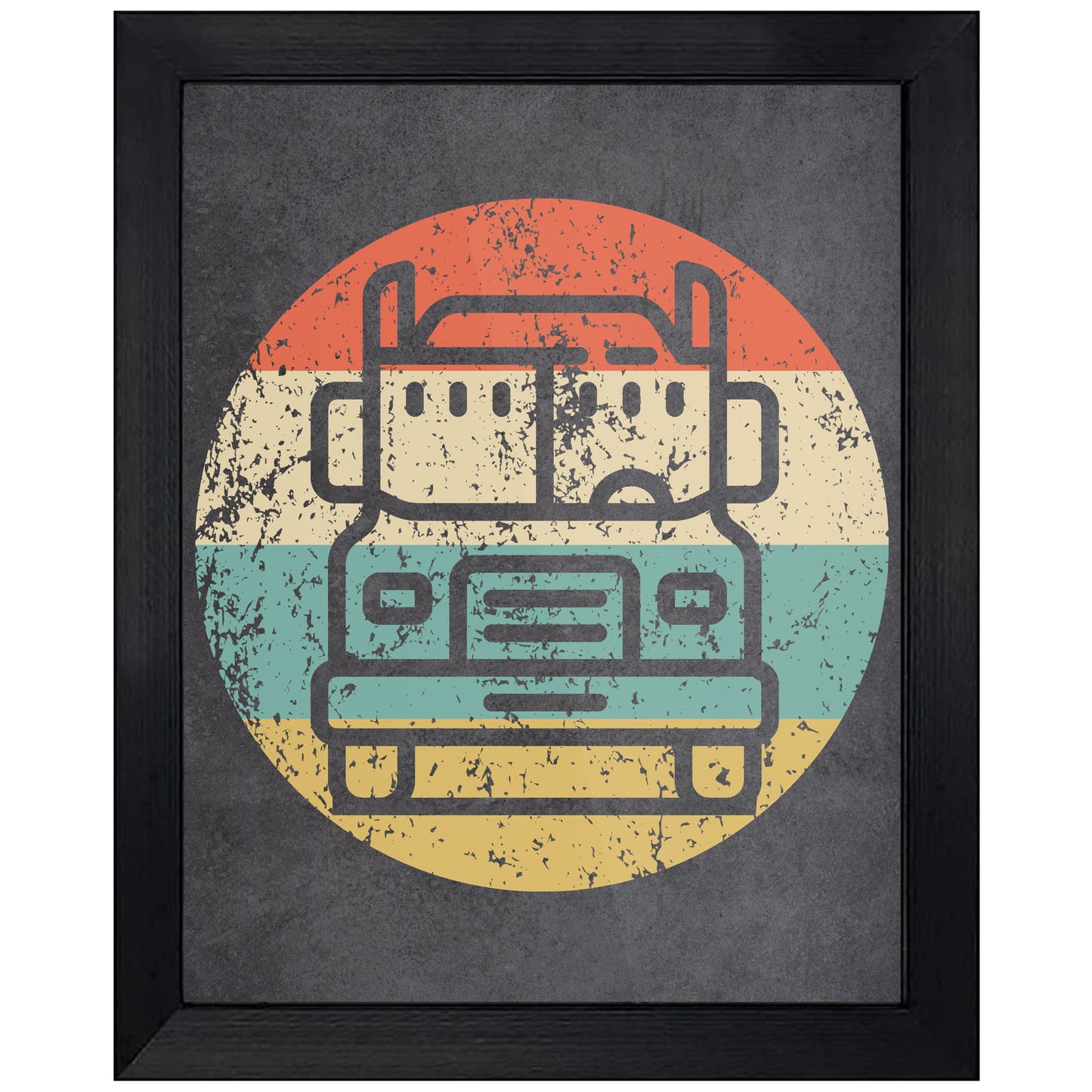 Semi Truck Truck Driver Icon Retro 8"x10" Wall Art Print