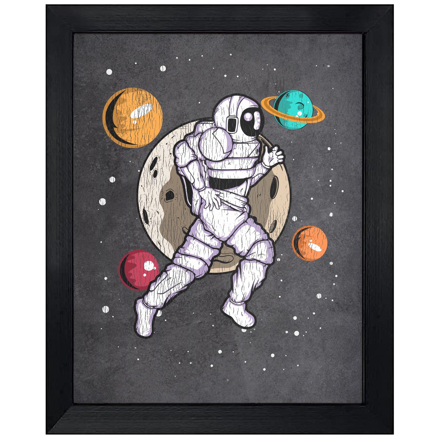 Marathon Runner Astronaut Outer Space Spaceman Running Distressed 8"x10" Wall Art Print