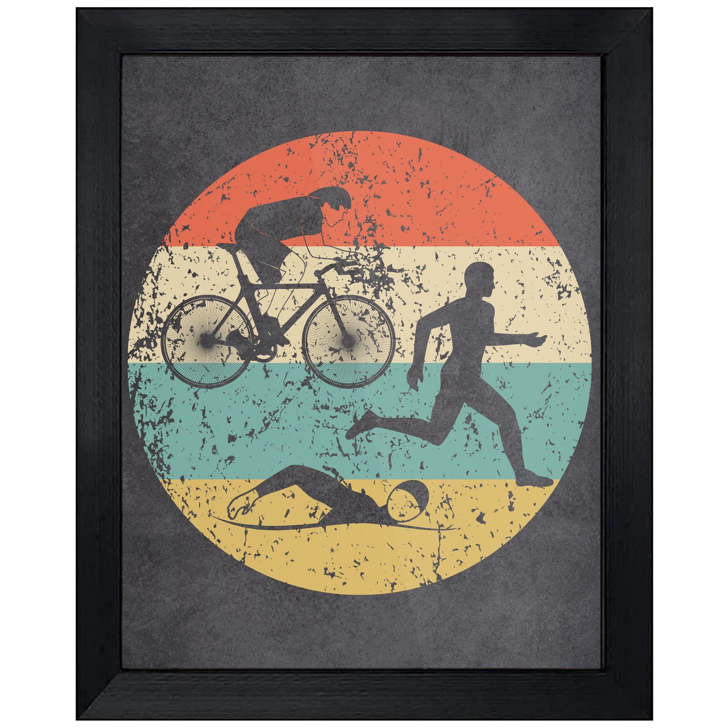 Running Swimming Biking Triathlon Icon Retro 8"x10" Wall Art Print