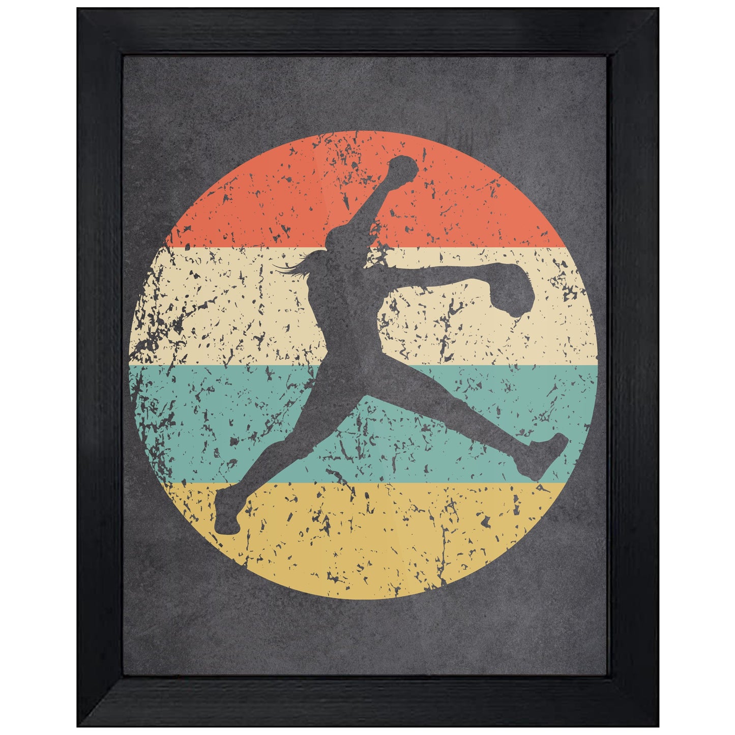 Softball Pitcher Sports Icon Retro 8"x10" Wall Art Print