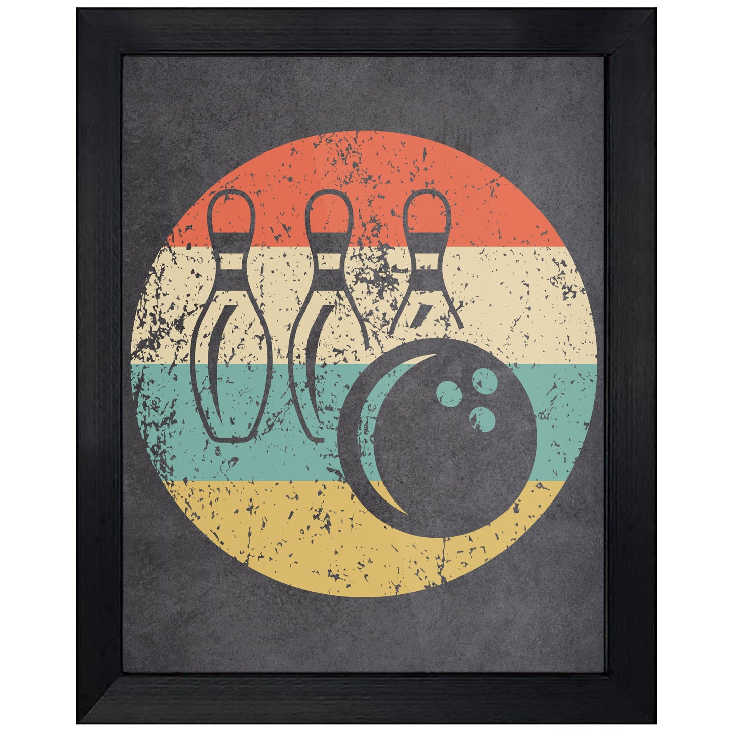 Bowling Ball and Pins Icon Retro 8"x10" Wall Art Print