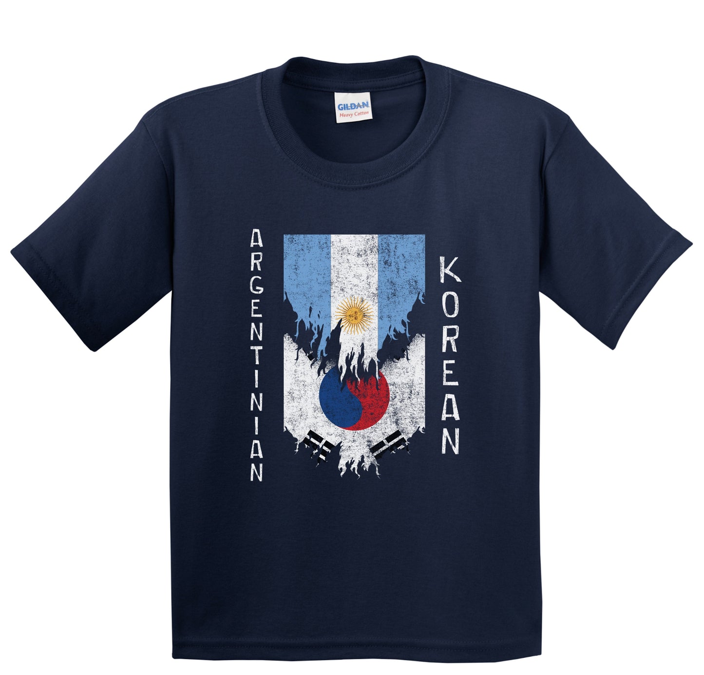 Argentinian Korean Flags Ripped Torn Argentina South Korea Youth T-Shirt