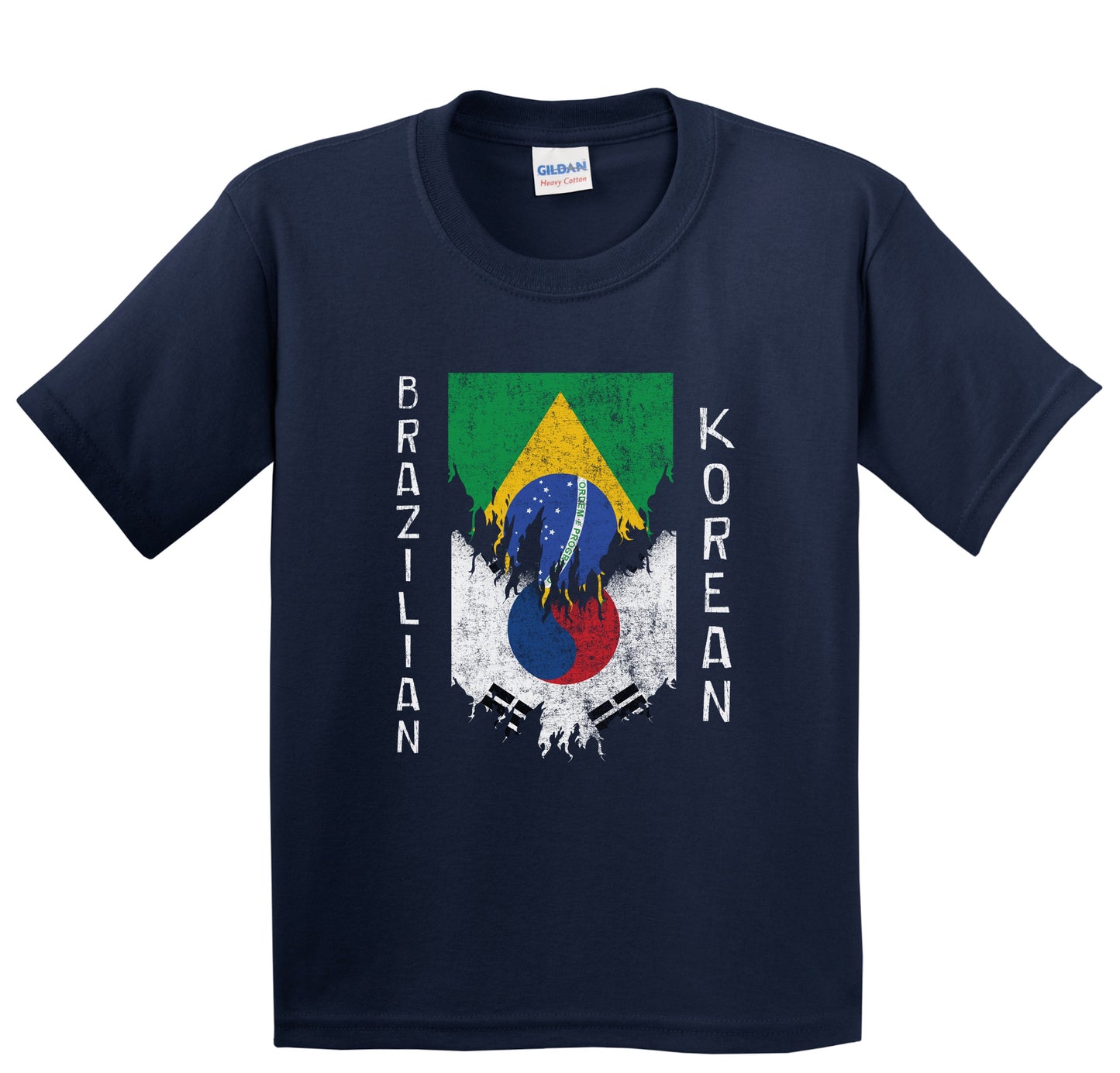 Brazilian Korean Flags Ripped Torn Brazil South Korea Youth T-Shirt