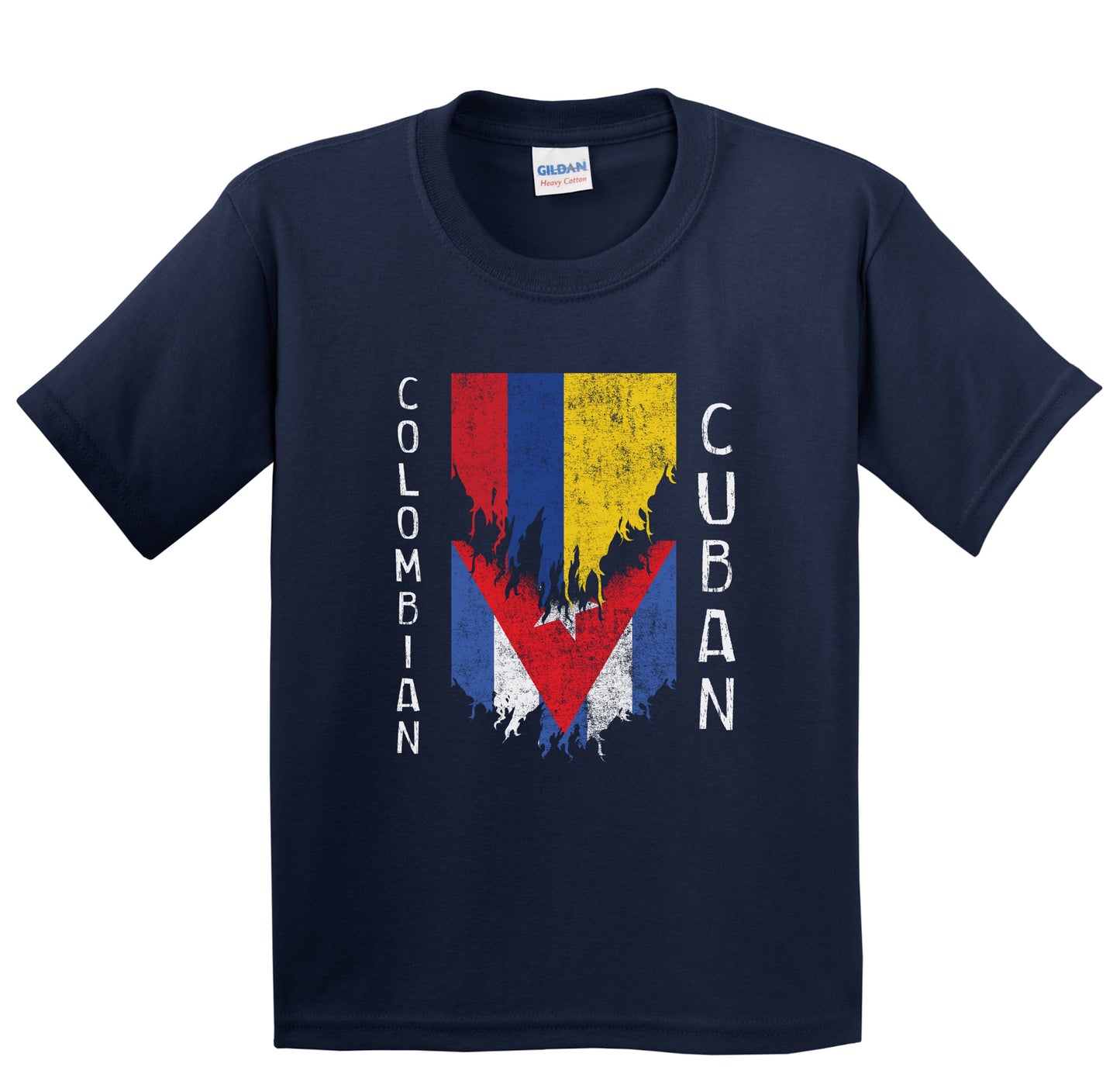 Colombian Cuban Flags Ripped Torn Colombia Cuba Youth T-Shirt