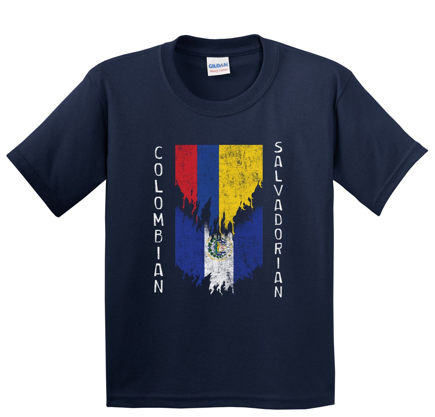 Colombian Salvadorian Flags Ripped Torn Colombia El Salvador Youth T-Shirt