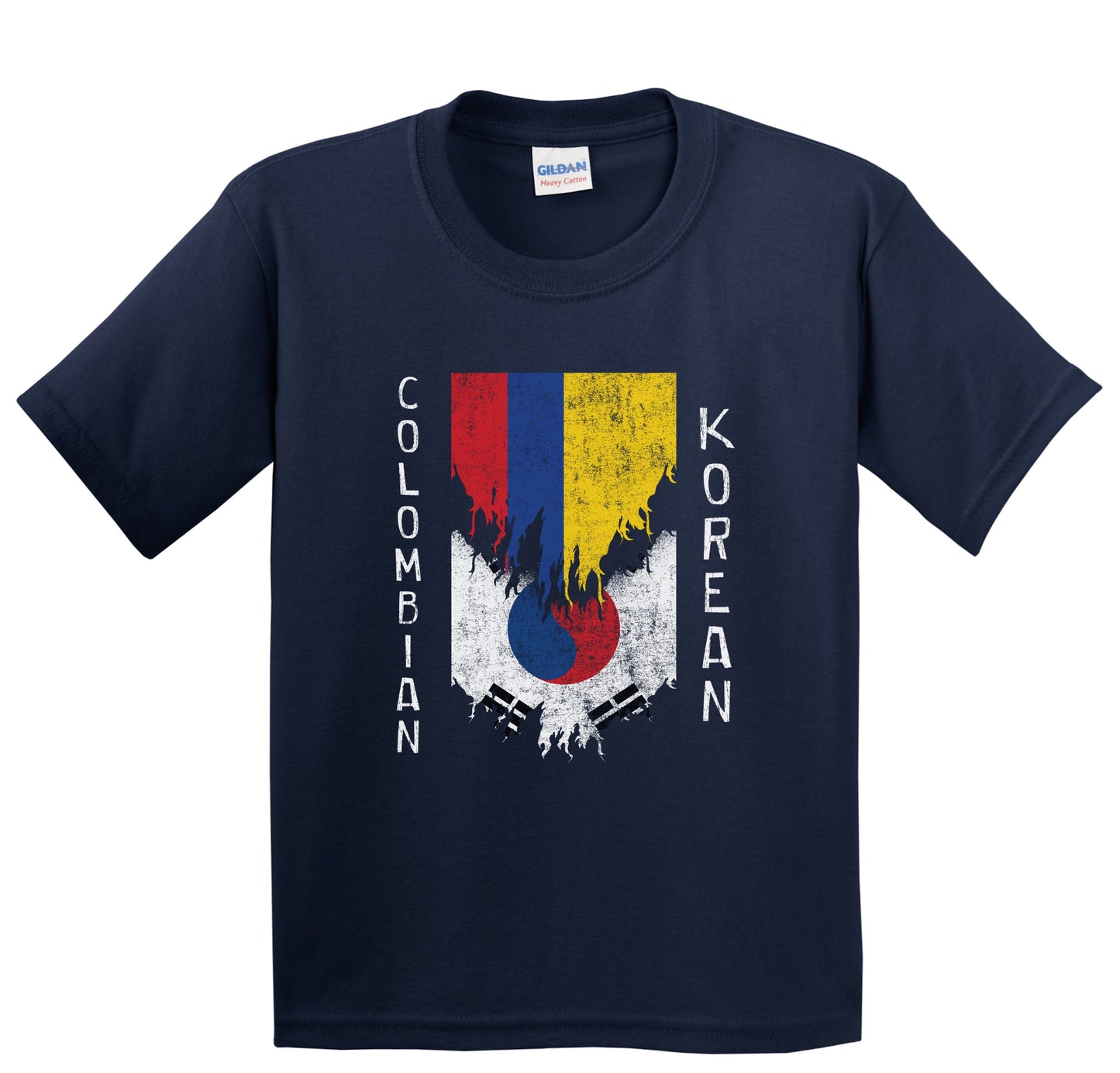 Colombian Korean Flags Ripped Torn Colombia South Korea Youth T-Shirt