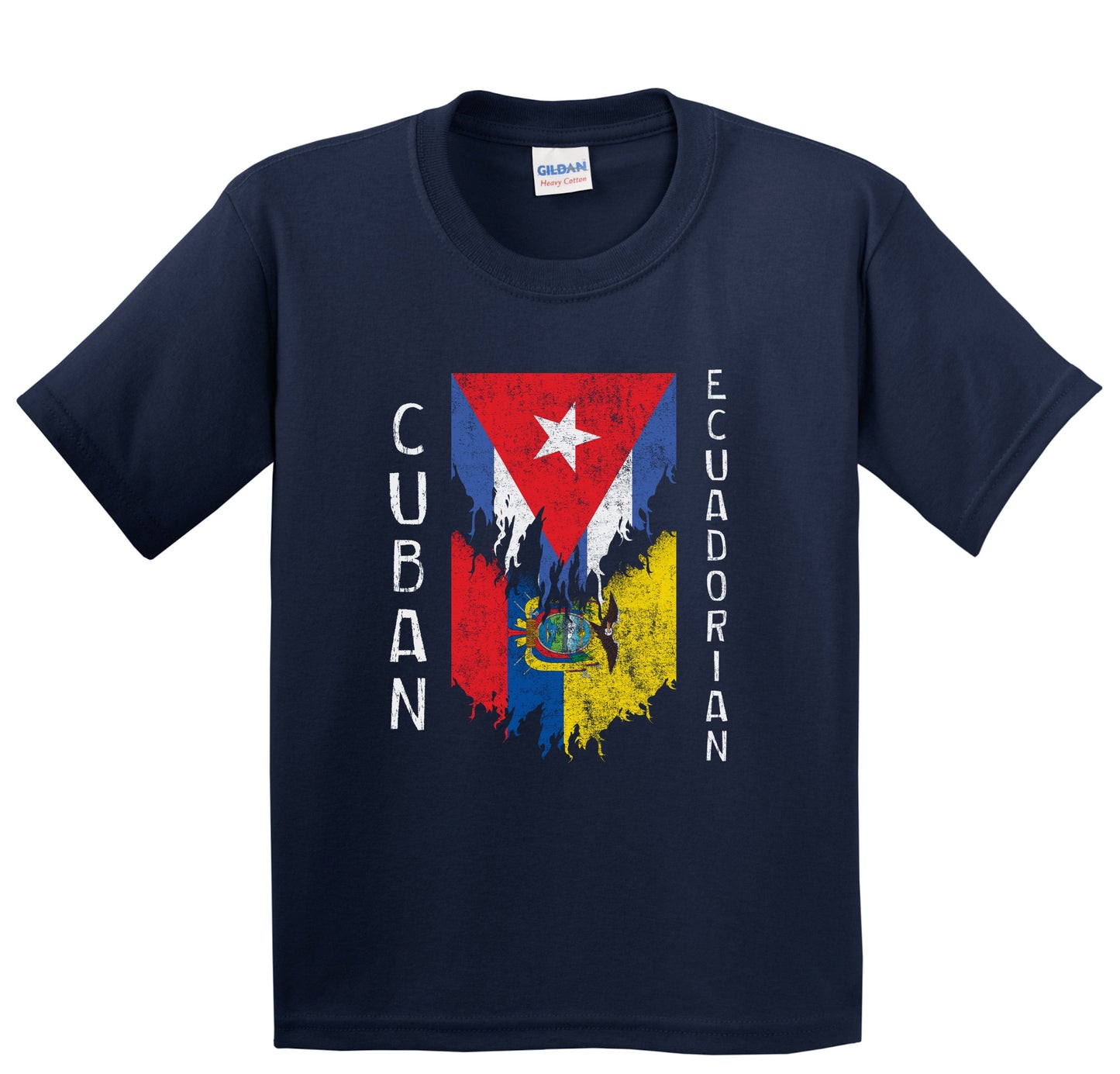 Cuban Ecuadorian Flags Ripped Torn Cuba Ecuador Youth T-Shirt