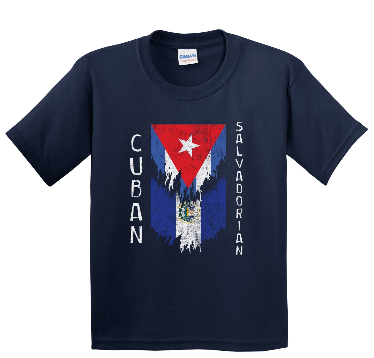 Cuban Salvadorian Flags Ripped Torn Cuba El Salvador Youth T-Shirt