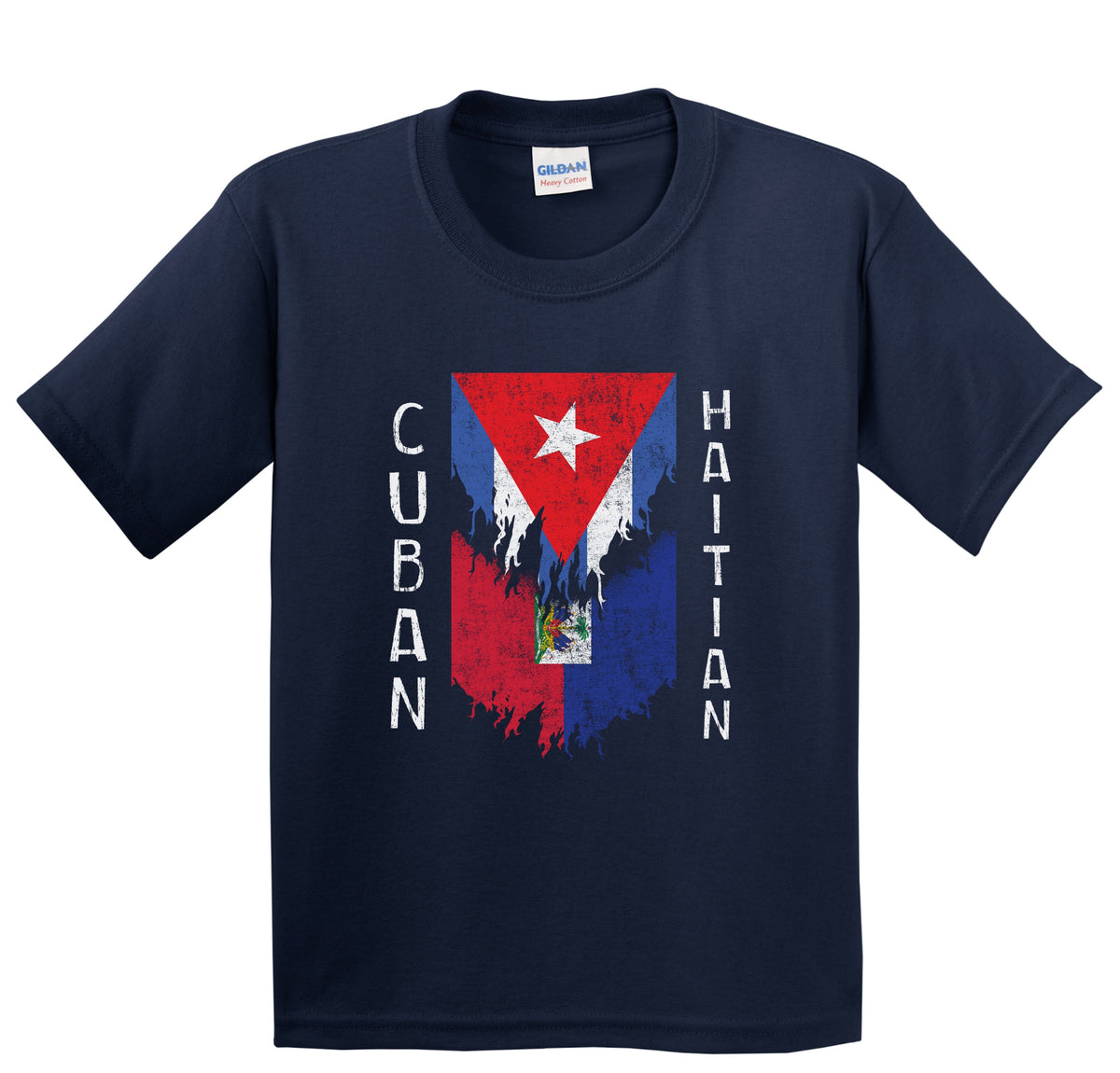 Cuban Haitian Flags Ripped Torn Cuba Haiti Youth T-Shirt